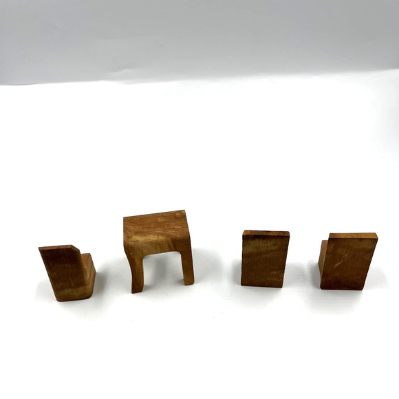 Vintage Set Wooden Hand Made Miniature Doll House Table 3 Chairs Primitive - Picture 7 of 11